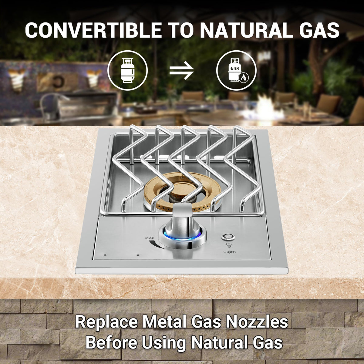 17500BTU Liquid Propane Side Burner 304 Stainless Steel F742171