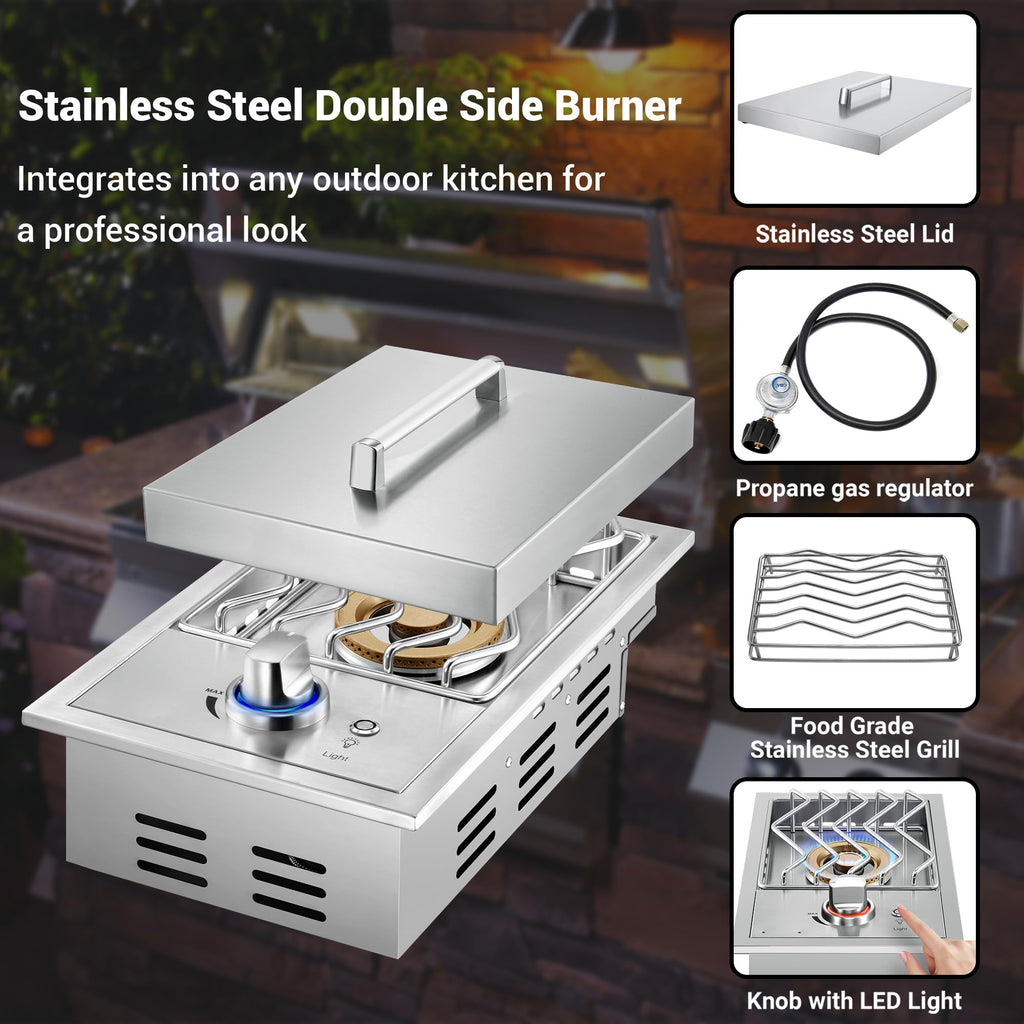 17500BTU Liquid Propane Side Burner 304 Stainless Steel F742171