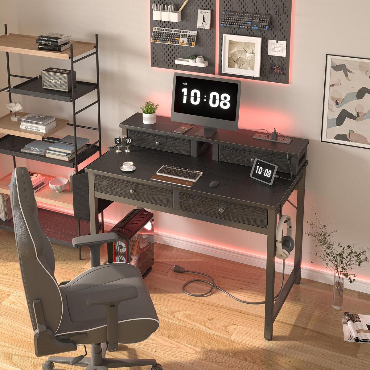 Black 31 inch Small Desk with Drawers C5081