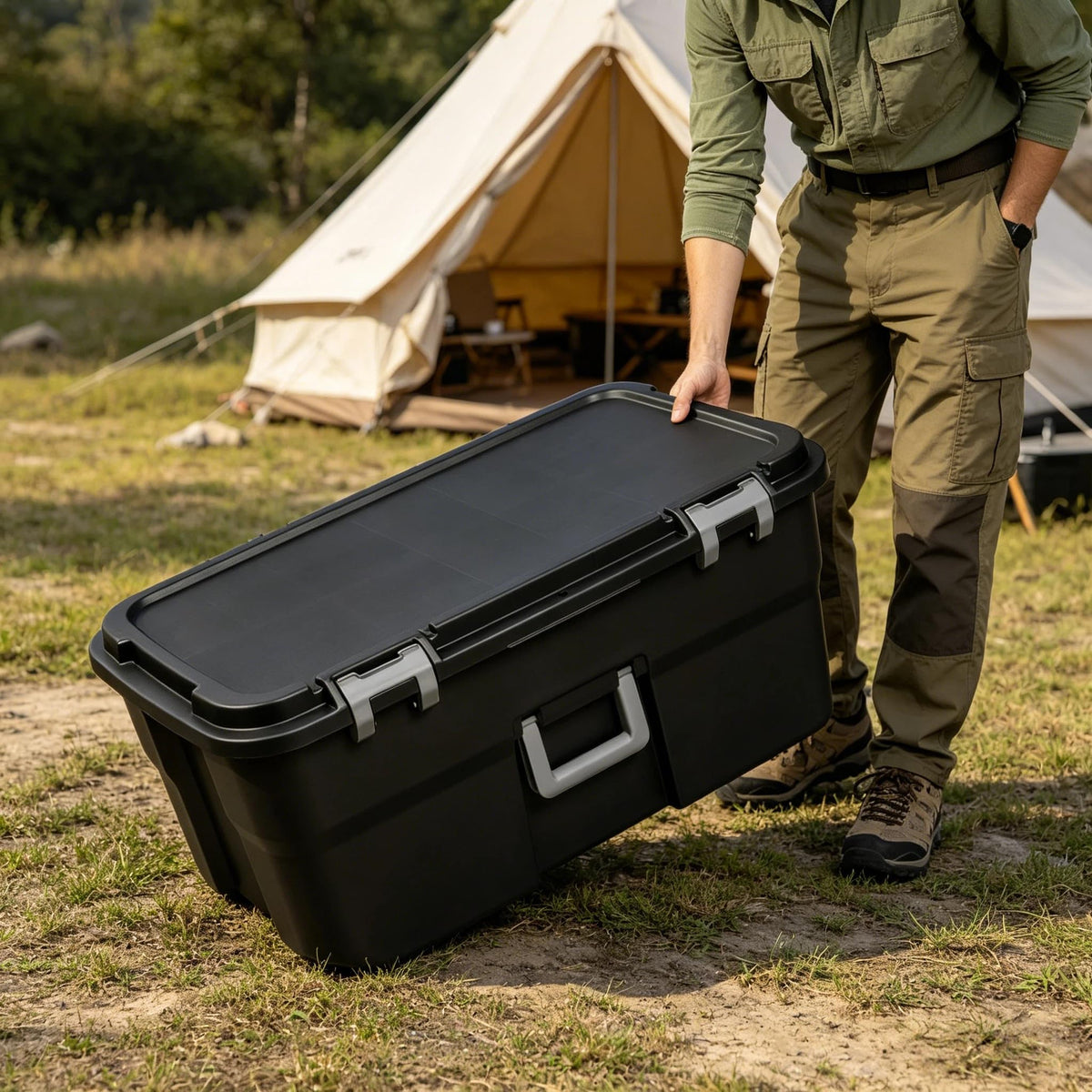 22 Gallon Black Wheeled Plastic Storage Trunk F5369