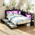 Twin Size Metal Corner Bed Frame with Storage Bookcase Headboard X8956