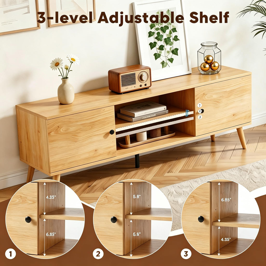 55 60 inch Wood TV Stand with 2 Cabinets A134
