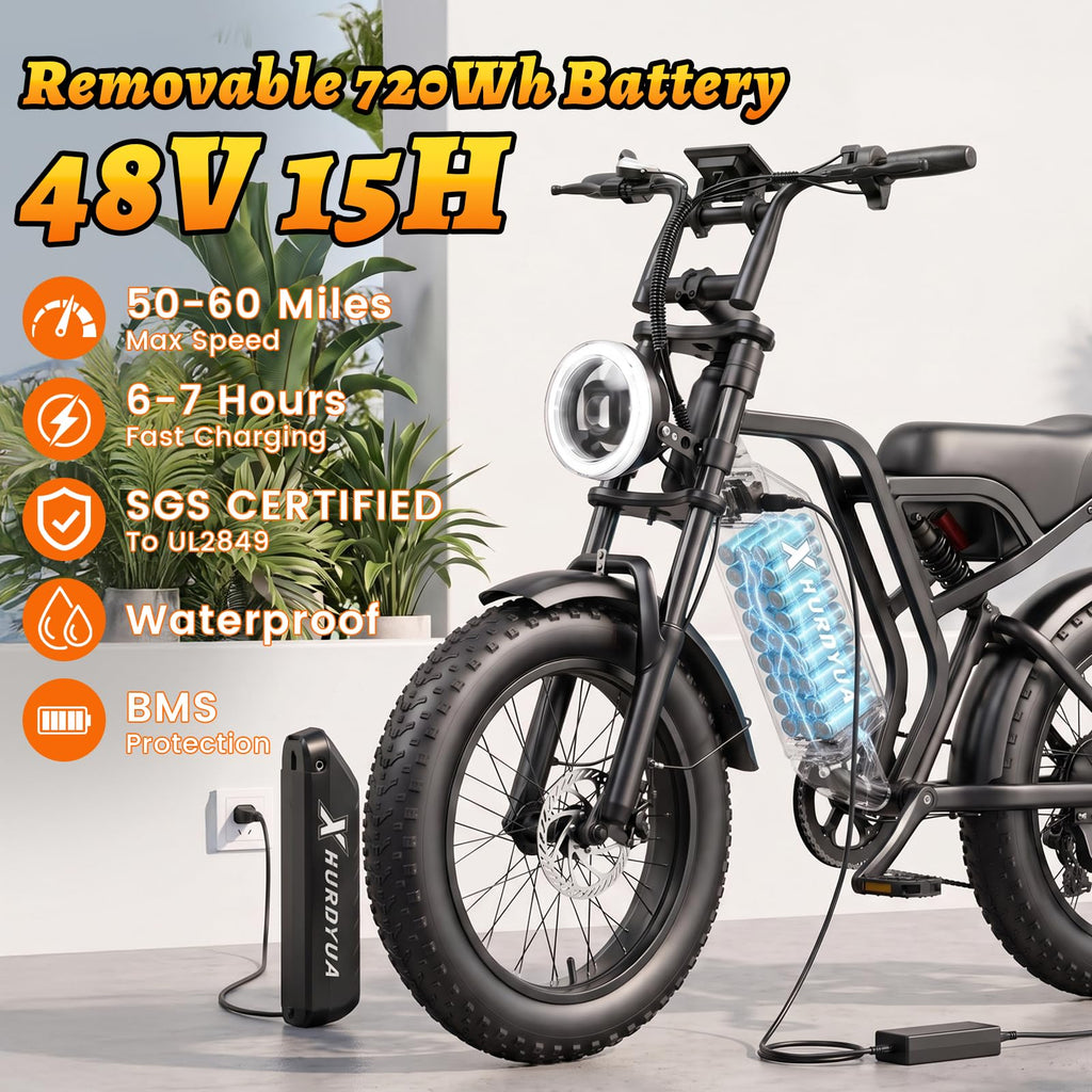 Electric Bike 1500W Peak Motor 48V 15.6Ah Removable Battery D923