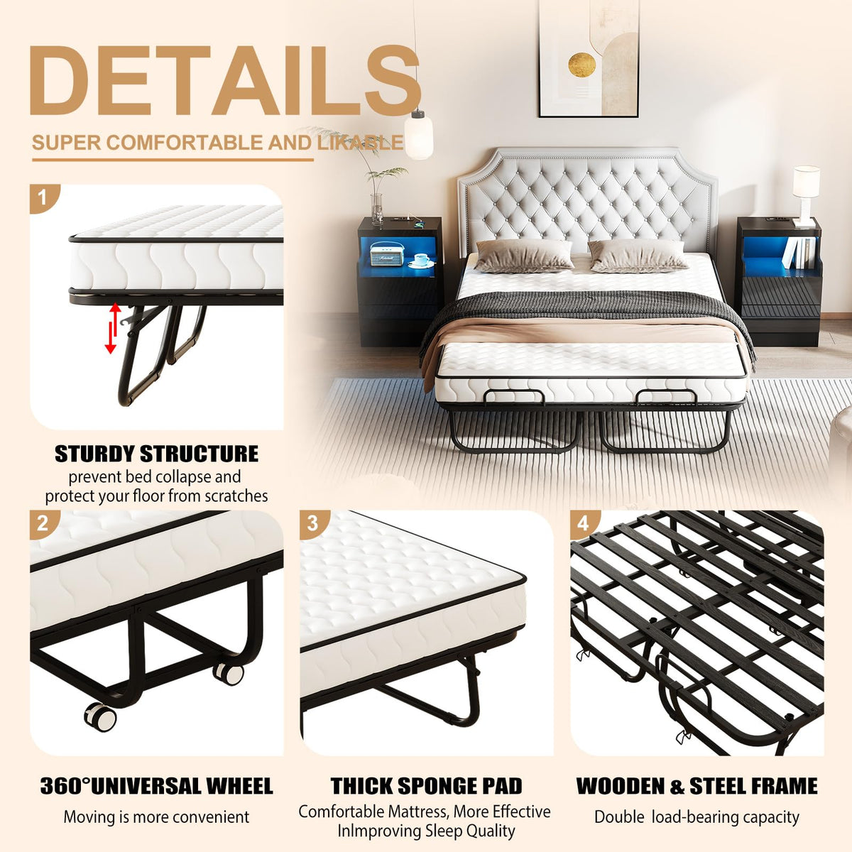 Full Size Folding Bed with 5" Memory Foam Mattress S246