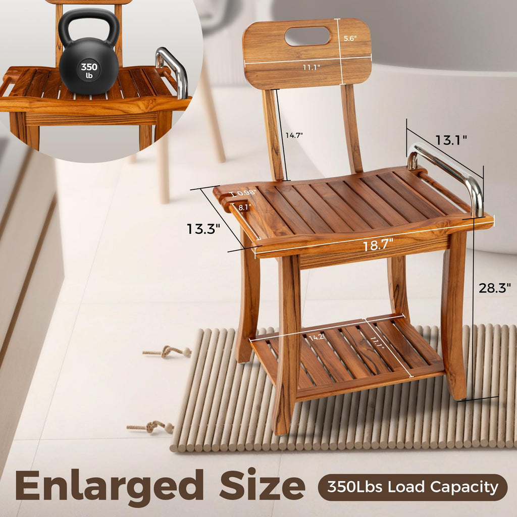Teak Shower Bench with Handles and Backrest I915128