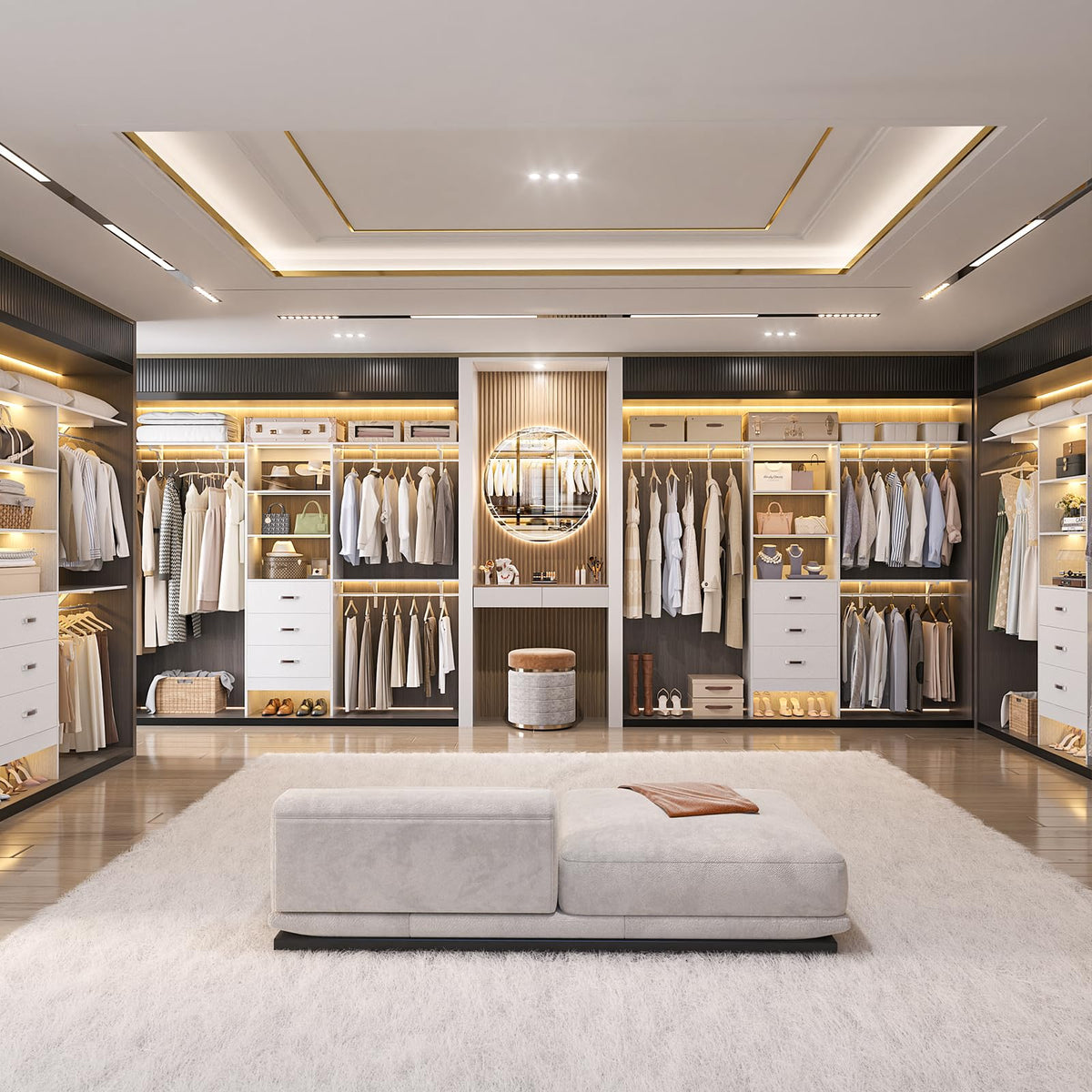 8FT White Wood Closet Organizer System with Drawer E649