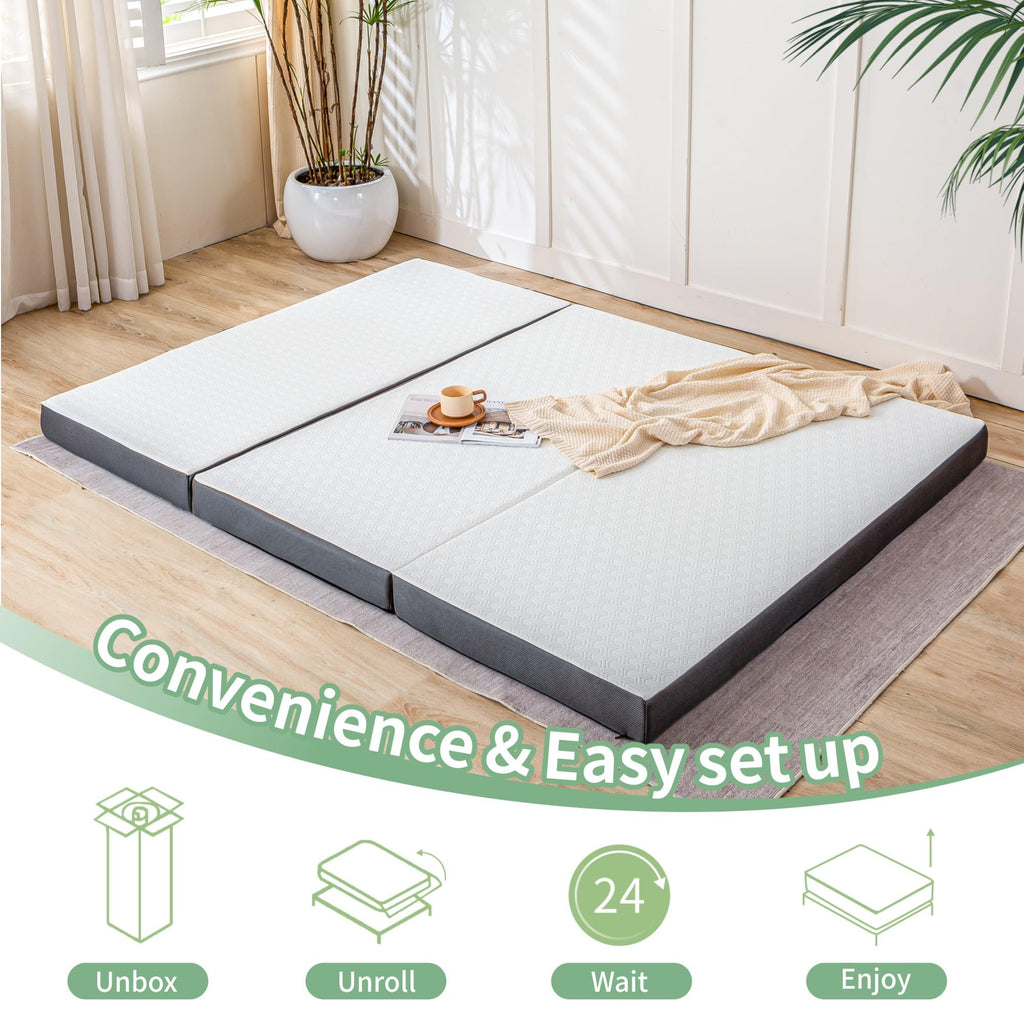 4 Inch Tri Fold Memory Foam Mattress with Washable Cover E81291