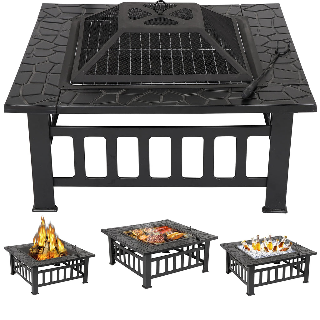 32" Square Metal Wood Burning Fire Pit Table K571