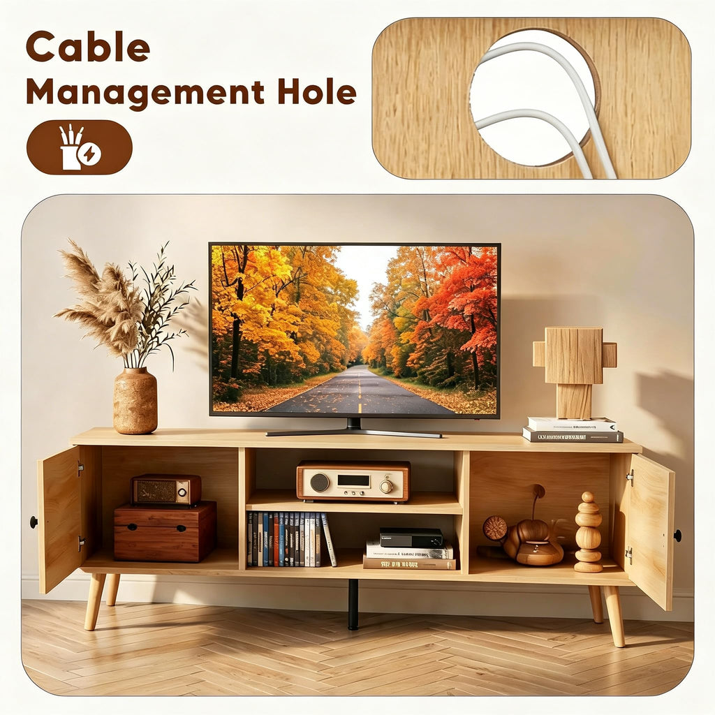 55 60 inch Wood TV Stand with 2 Cabinets A134