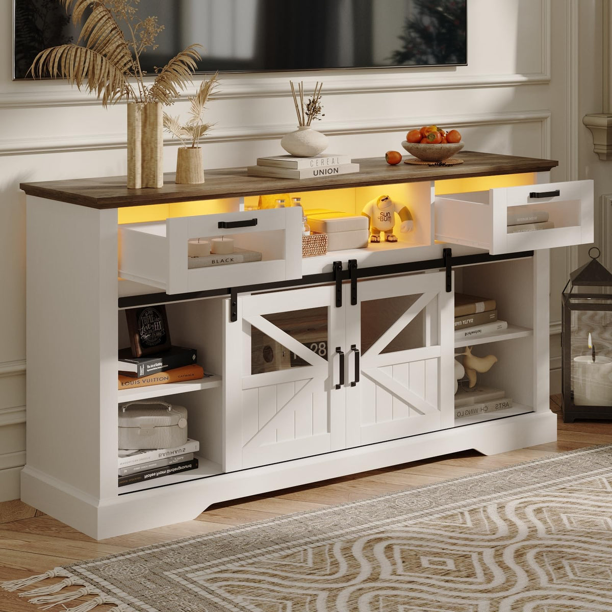 TV Stand with Storage Cabinet and Sliding Barn Doors L5361