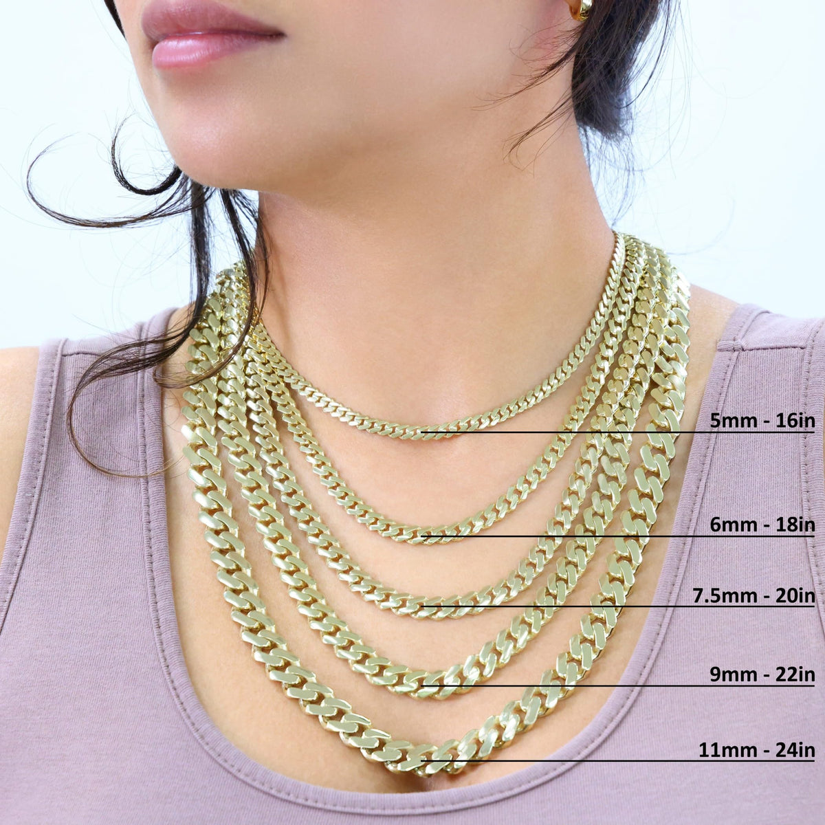 10k Yellow Gold Cuban Link Chain Necklace E417