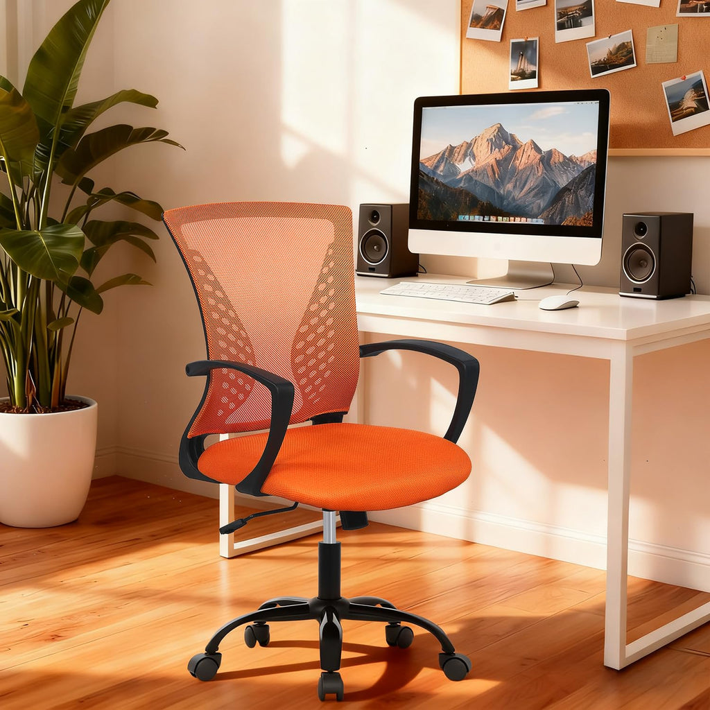 Orange Mesh Ergonomic Office Chair with Lumbar Support and Armrest V518105