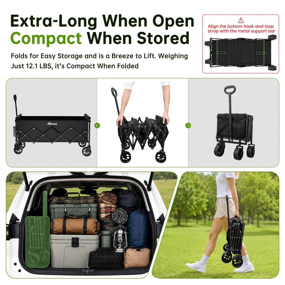 34" Extra Long Collapsible Wagon Cart, 360LBS Capacity, Black F633