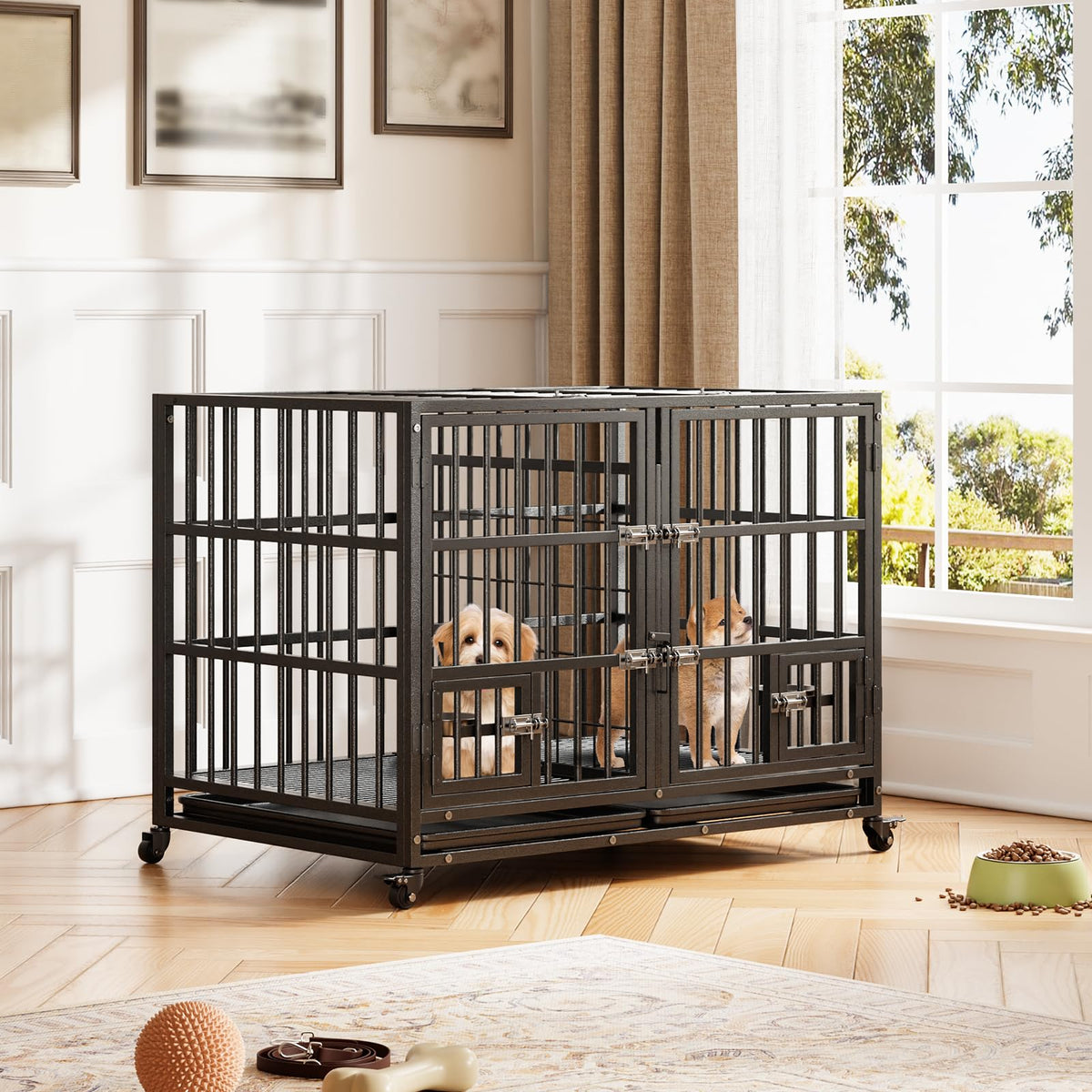 42 inch Heavy Duty Metal Dog Crate with Removable Tray and Wheels Z995665