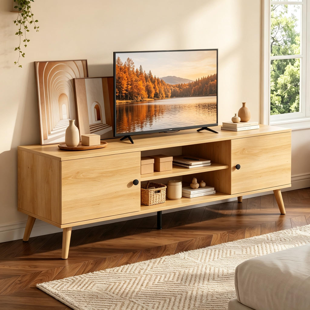 55 60 inch Wood TV Stand with 2 Cabinets A134