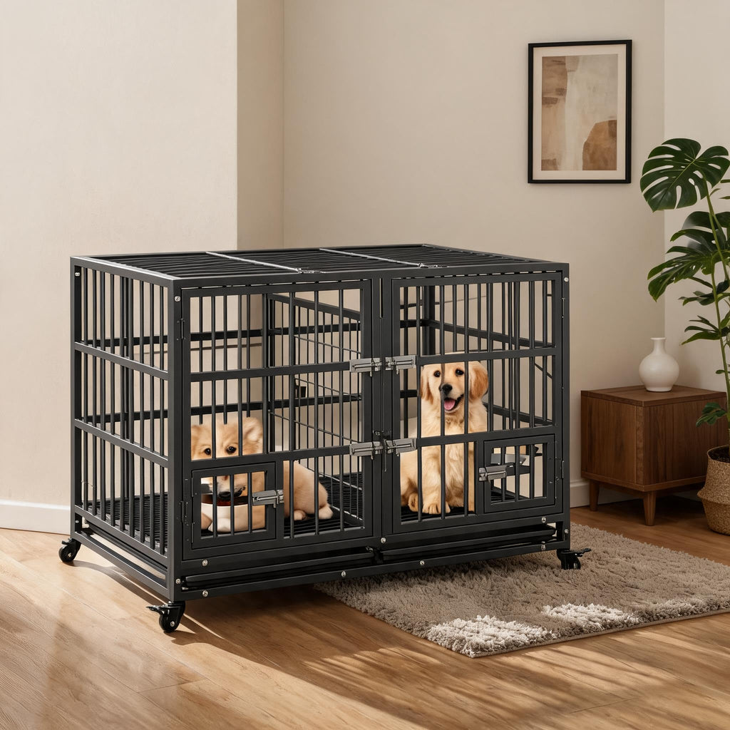 42 inch Heavy Duty Metal Dog Crate with Removable Tray and Wheels Z995665