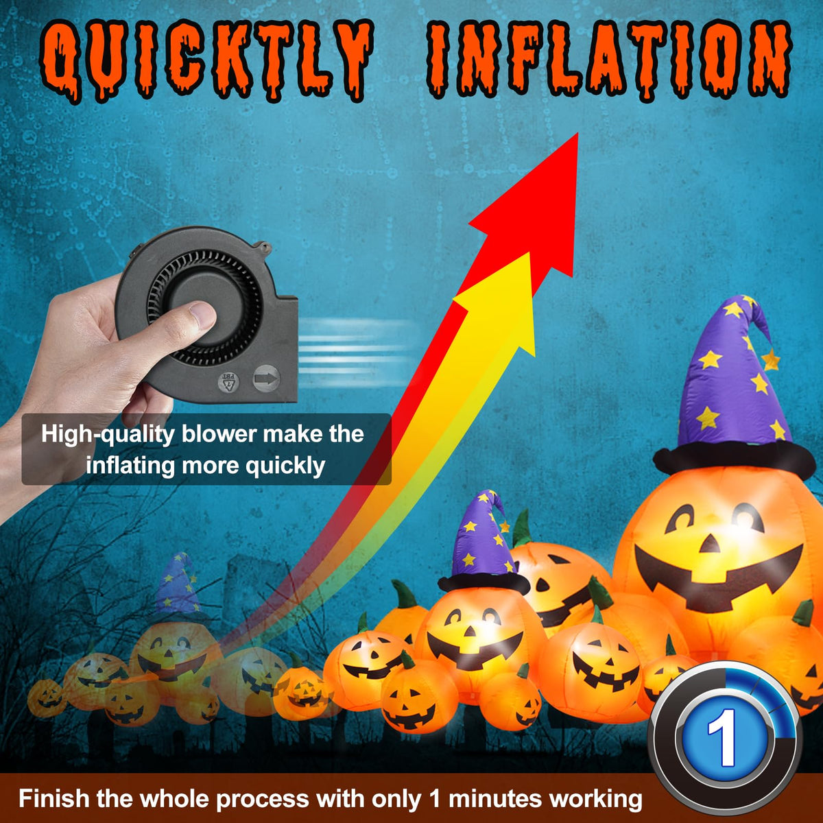 8 FT Inflatable Pumpkins and Witch Hat with Built-in LED Lights Q114359