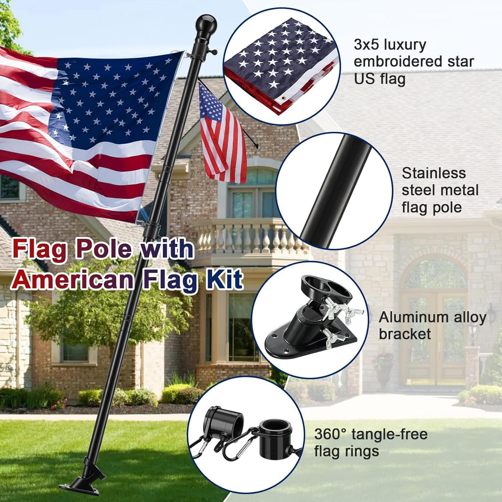 5ft Tangle Free Flag Pole Kit with 3x5 US Flag R475