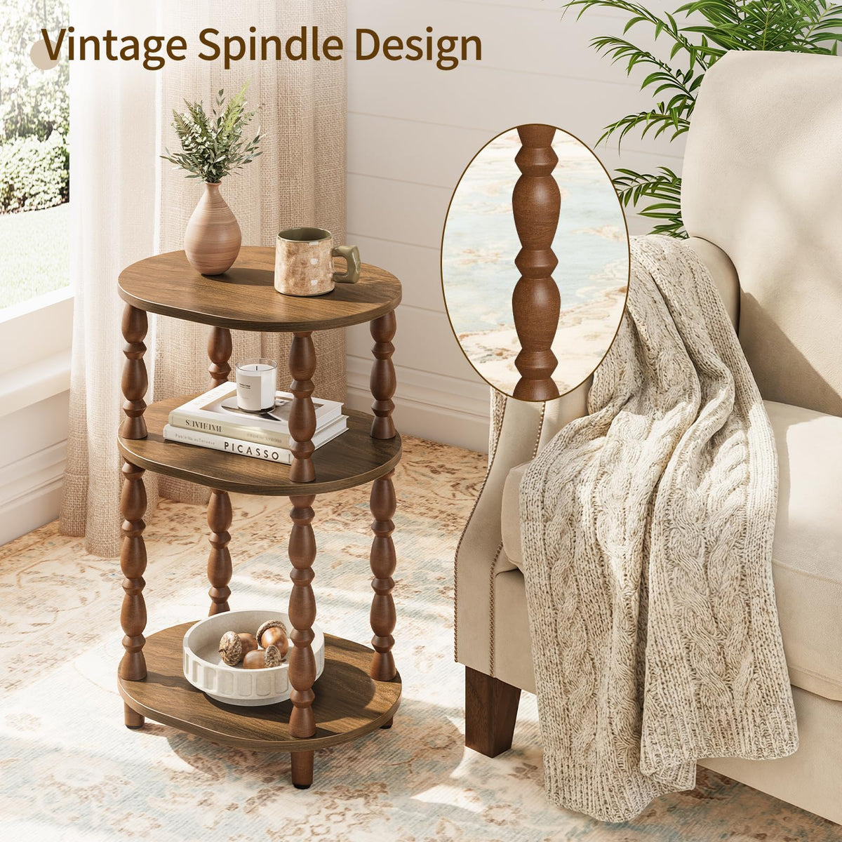 3-Tier Oval Wood Side Table with Storage Shelf O2938