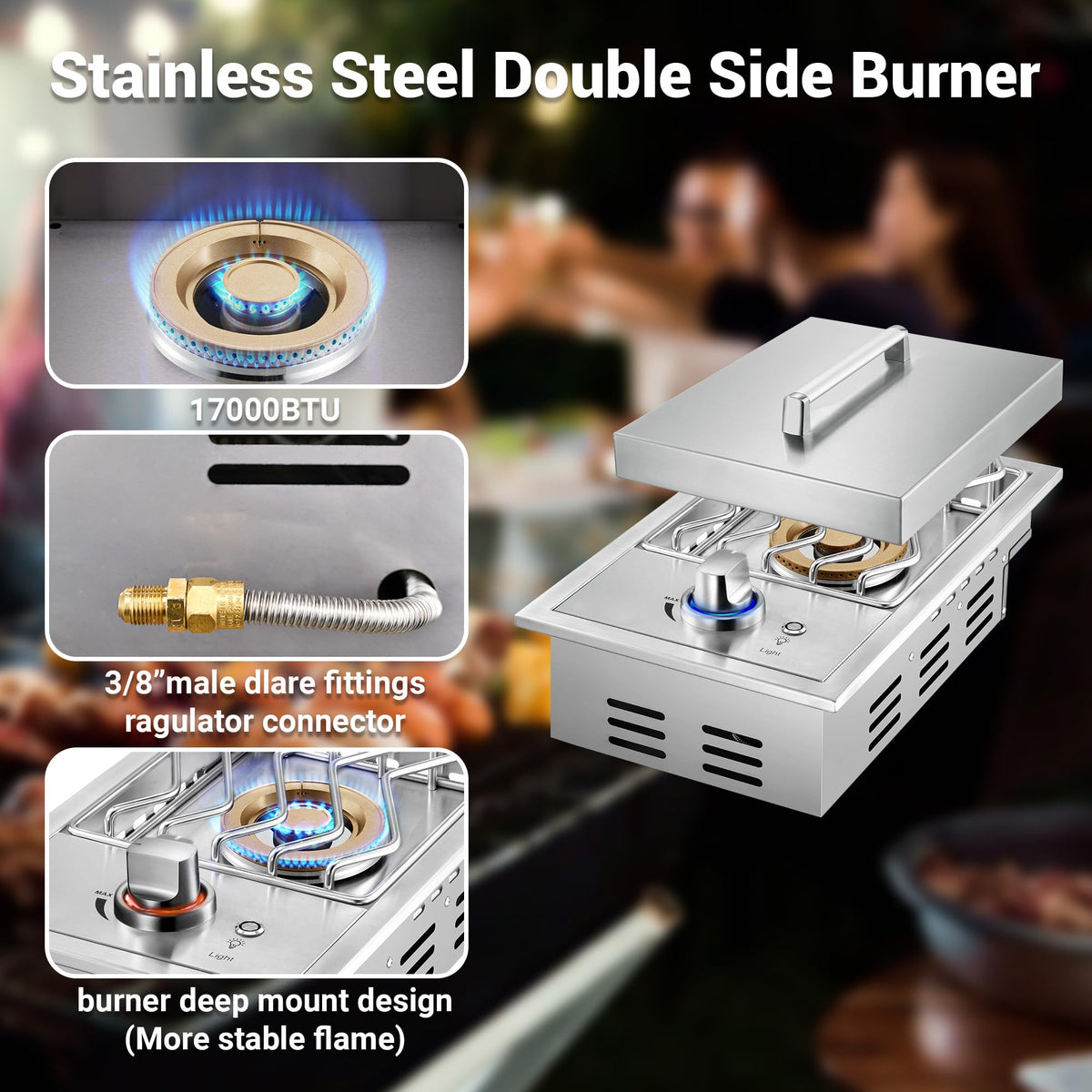 17500BTU Liquid Propane Side Burner 304 Stainless Steel F742171