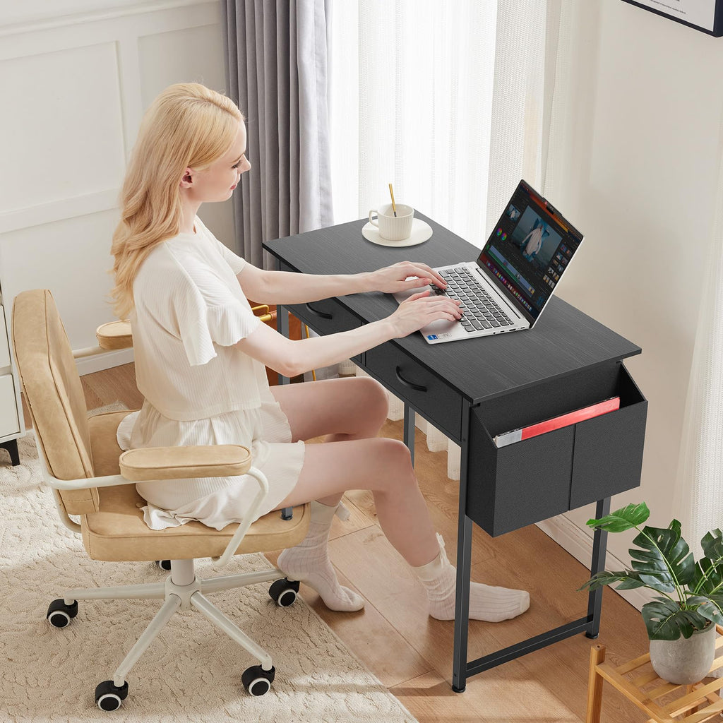 32" Black Computer Desk with Drawers I3938