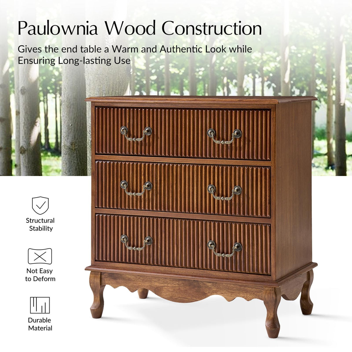 Set of 2 Wood Side Table with 3 Drawers and Charging Station O8382