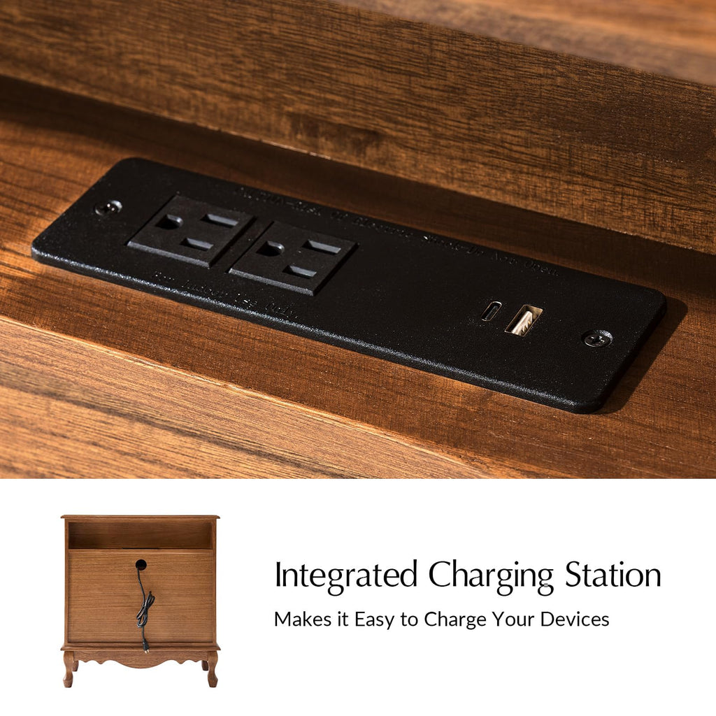 Set of 2 Wood Side Table with 3 Drawers and Charging Station O8382