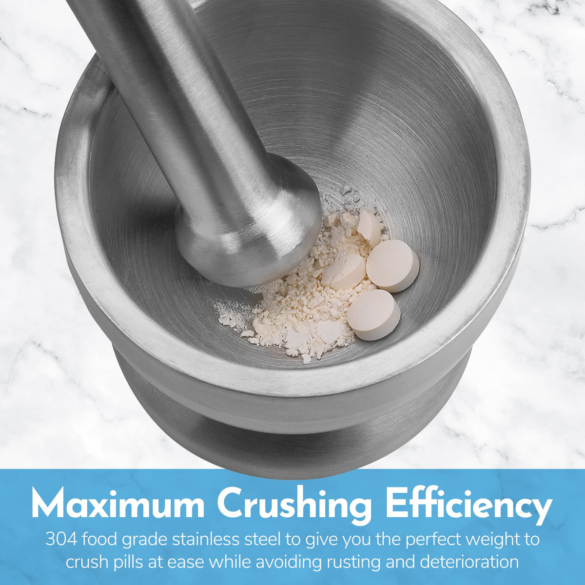 304 Food Grade Stainless Steel Mortar and Pestle Pill Crusher V386849
