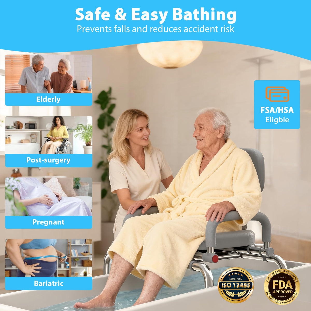Sliding Shower Chair Tub Transfer Bench with Swivel Seat, 450lbs, Adjustable Height, Gray H229