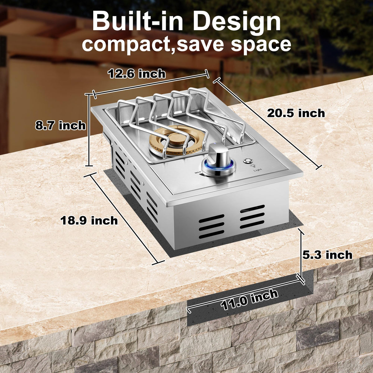 17500BTU Liquid Propane Side Burner 304 Stainless Steel F742171