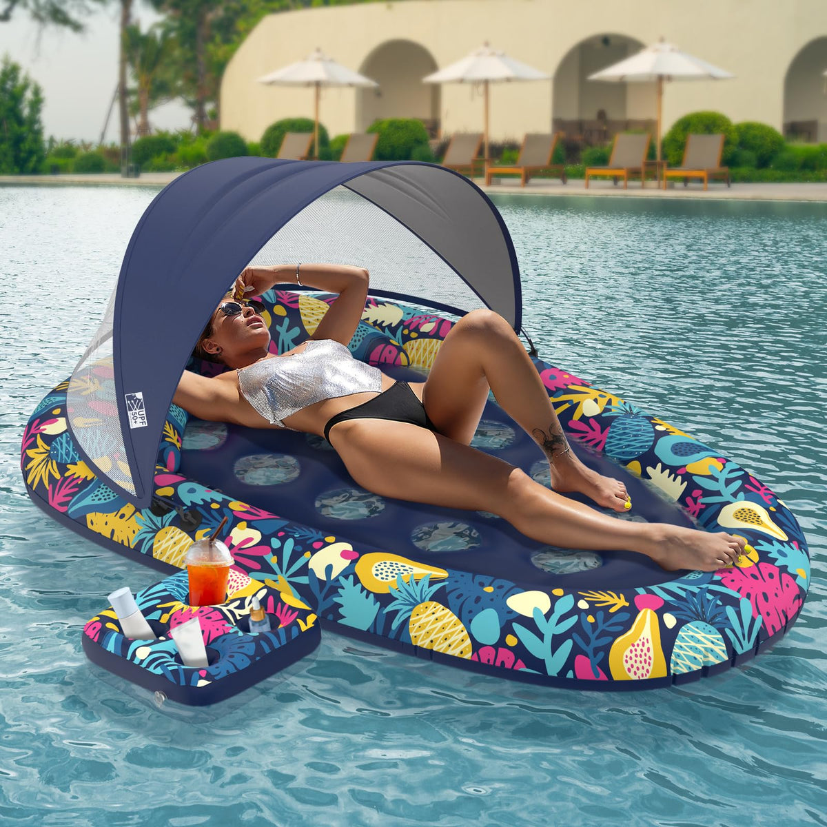 Inflatable Pool Float with Canopy Cup Holder L525