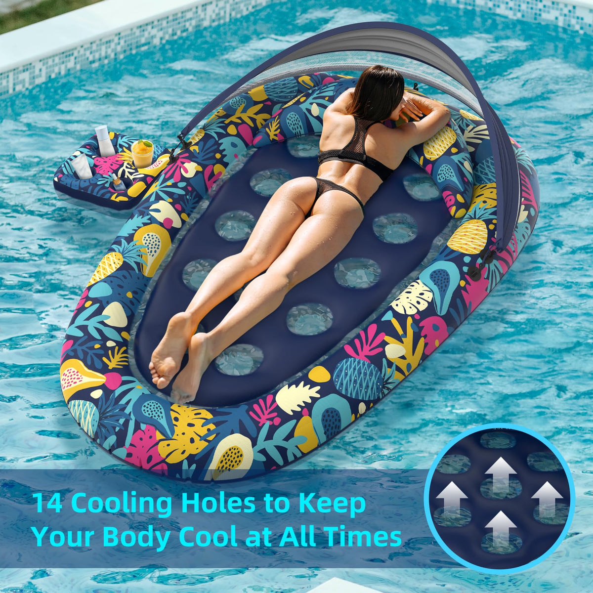 Inflatable Pool Float with Canopy Cup Holder L525