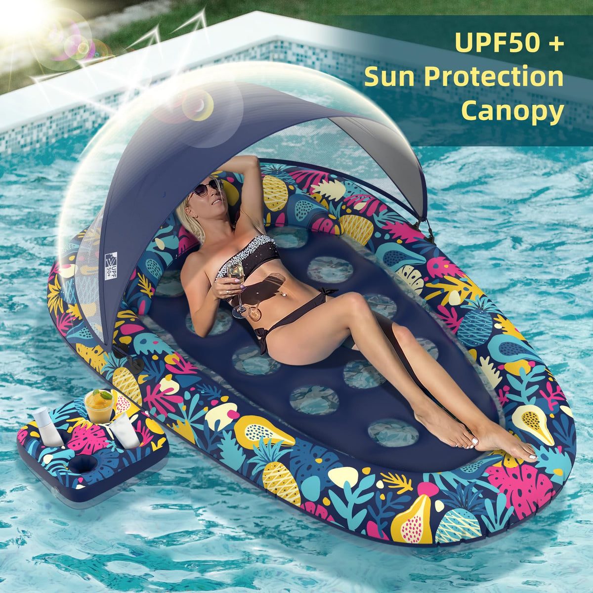 Inflatable Pool Float with Canopy Cup Holder L525
