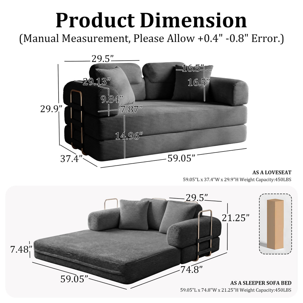 Pink Convertible Sofa Bed with 4 Pillows Z75366