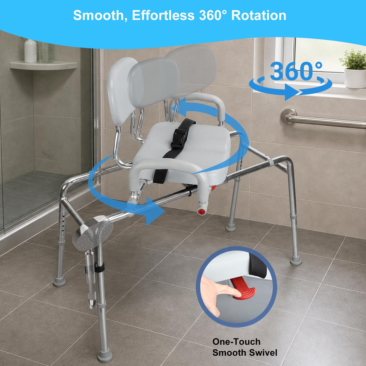 Sliding Shower Chair Tub Transfer Bench with Swivel Seat, 450lbs, Adjustable Height, Gray H229