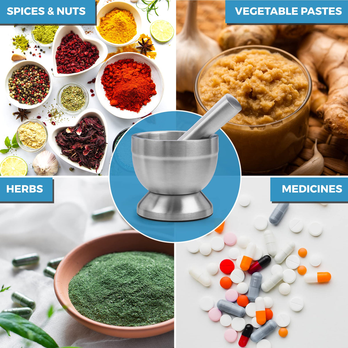 304 Food Grade Stainless Steel Mortar and Pestle Pill Crusher V386849