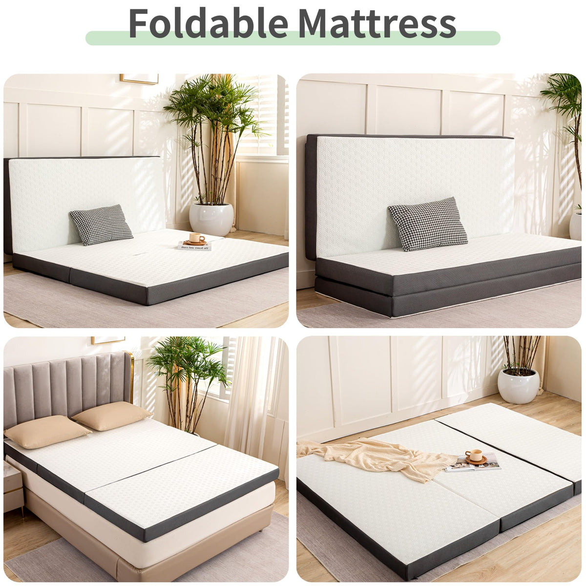 4 Inch Tri Fold Memory Foam Mattress with Washable Cover E81291