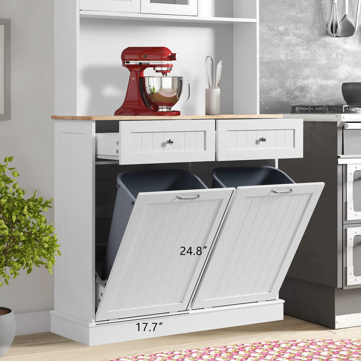 68.4" White Kitchen Pantry Storage Cabinet with Shelf, 2 Drawers and Tilt Out Trash Cabinet F403603