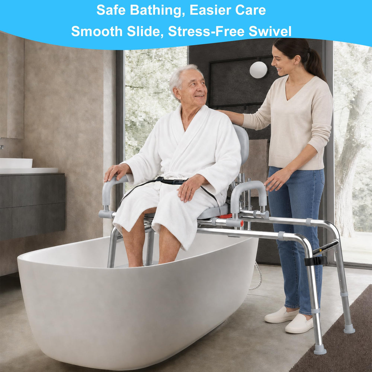 Sliding Shower Chair Tub Transfer Bench with Swivel Seat, 450lbs, Adjustable Height, Gray H229