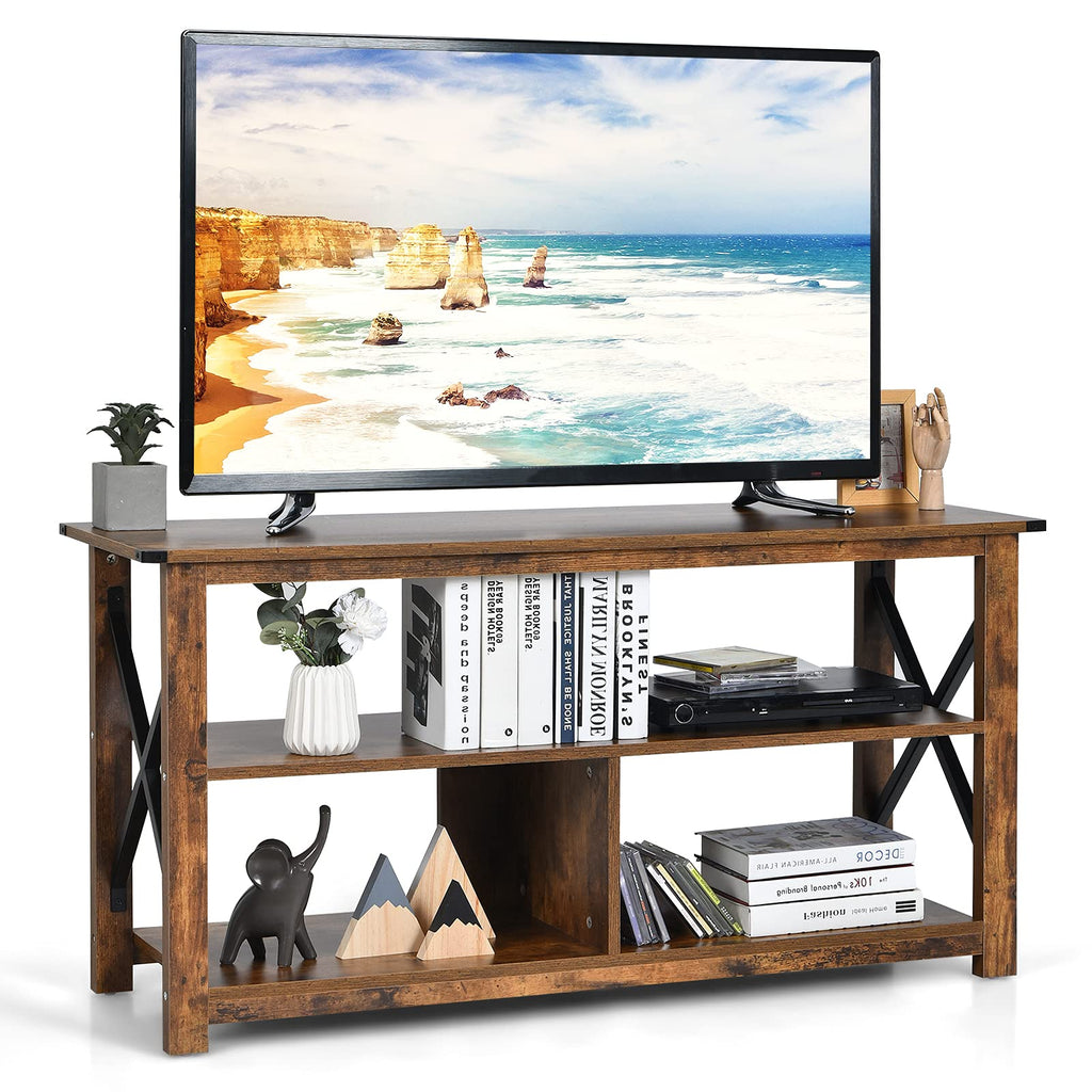 Brown 3 Tier Wood TV Stand with Open Shelves A707980