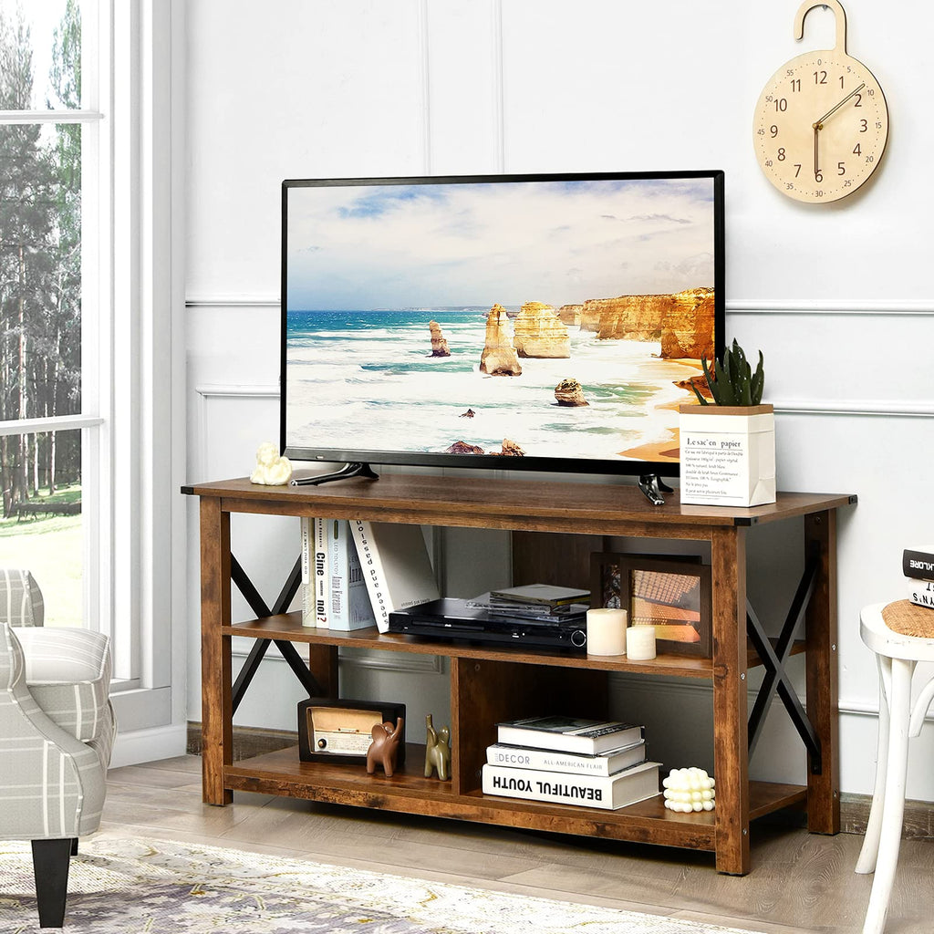 Brown 3 Tier Wood TV Stand with Open Shelves A707980