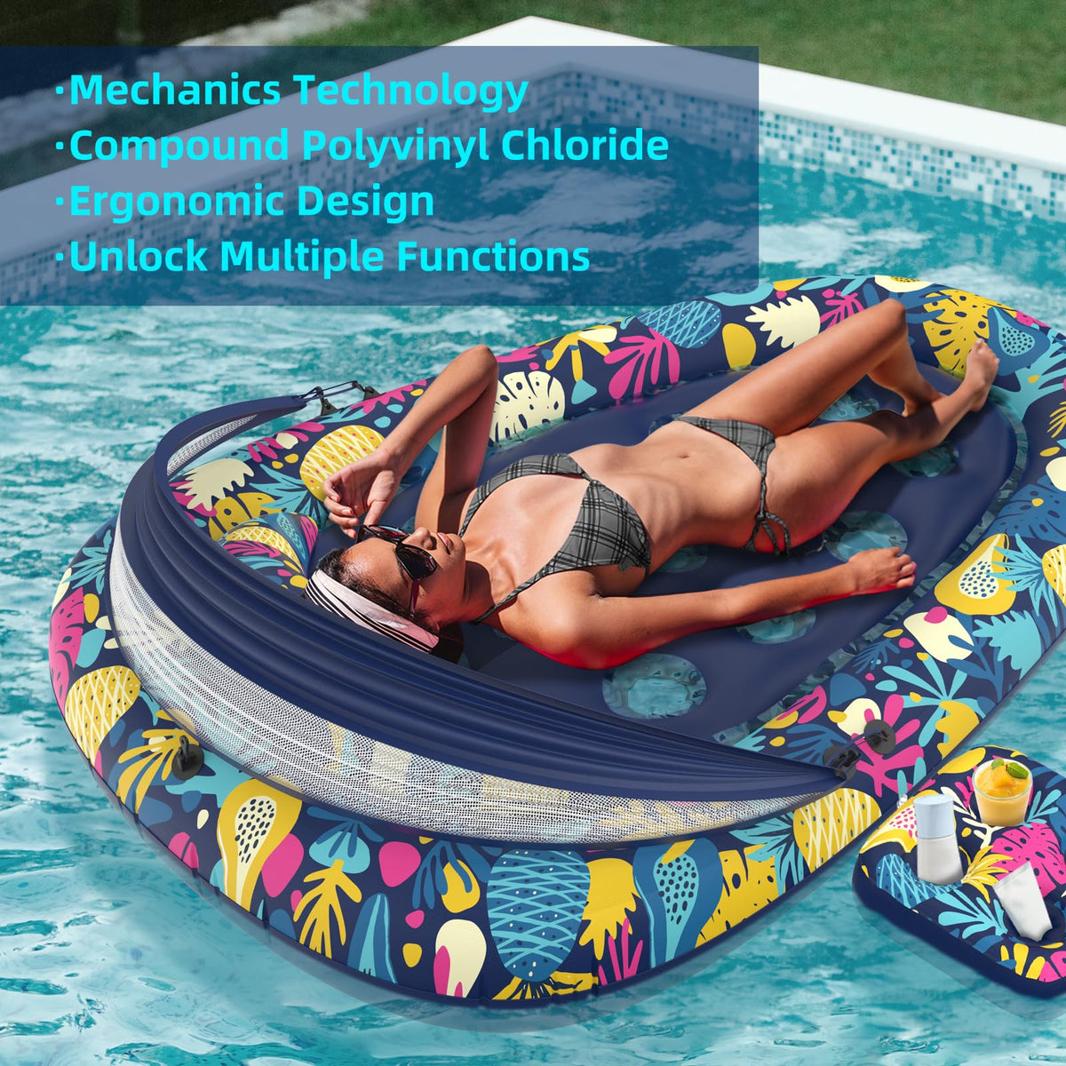 Inflatable Pool Float with Canopy Cup Holder L525