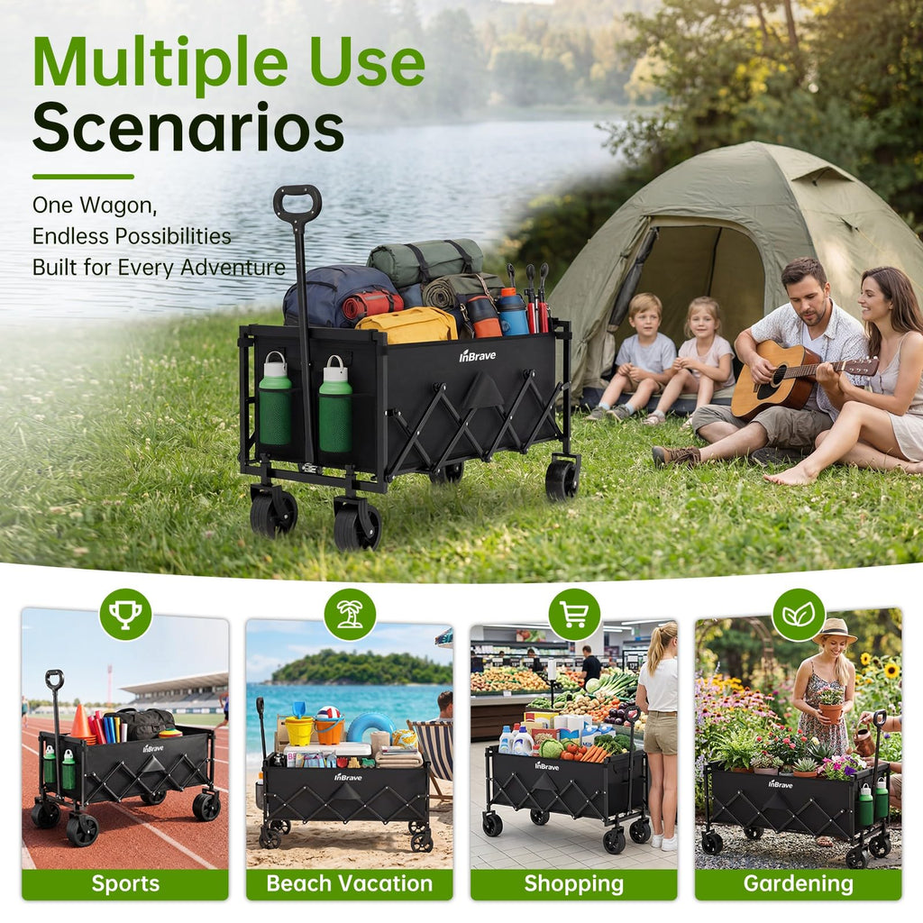 34" Extra Long Collapsible Wagon Cart, 360LBS Capacity, Black F633