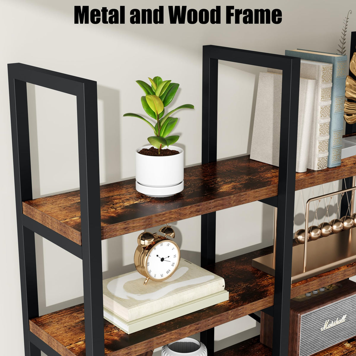 5 Tier Wood and Metal Bookshelf D313630