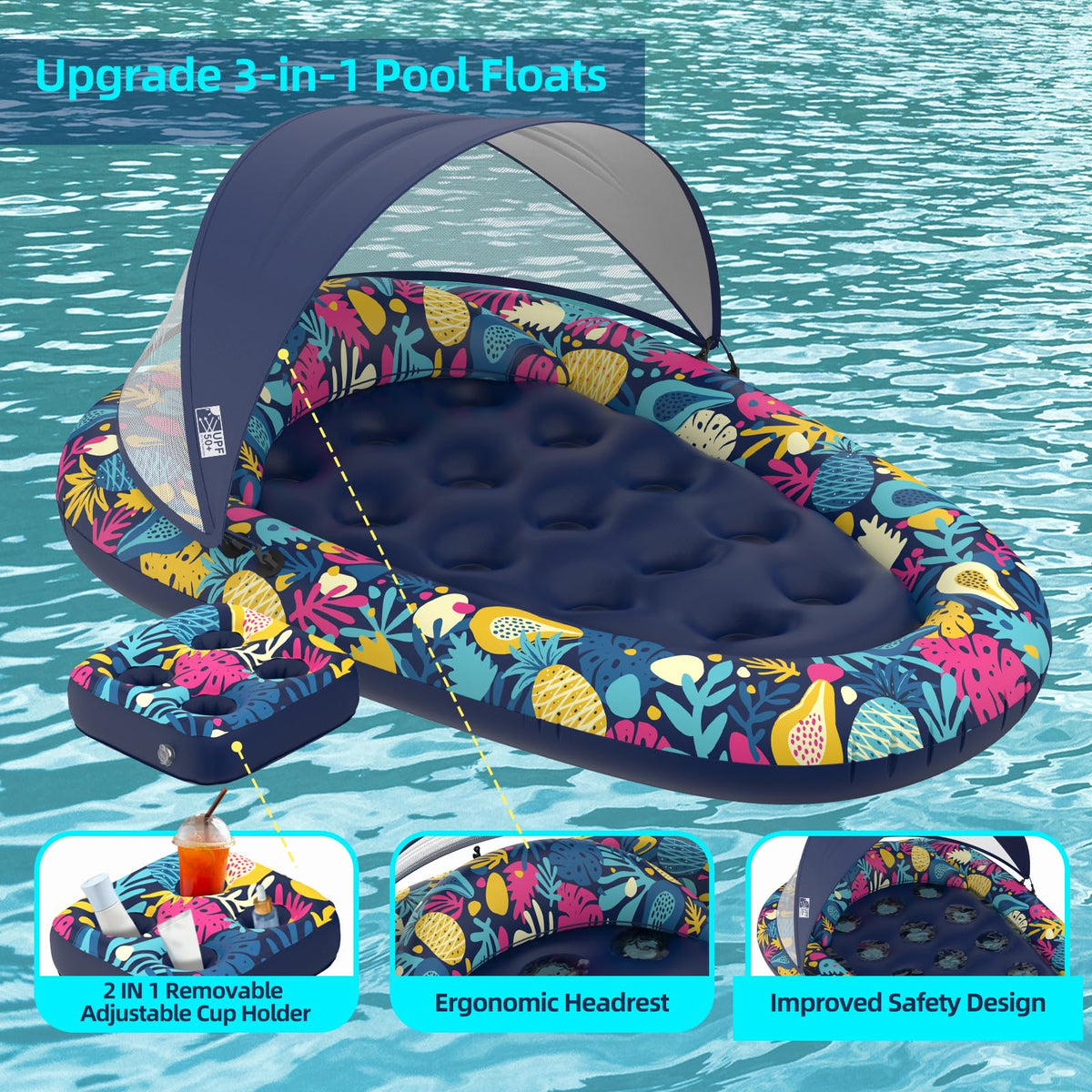 Inflatable Pool Float with Canopy Cup Holder L525