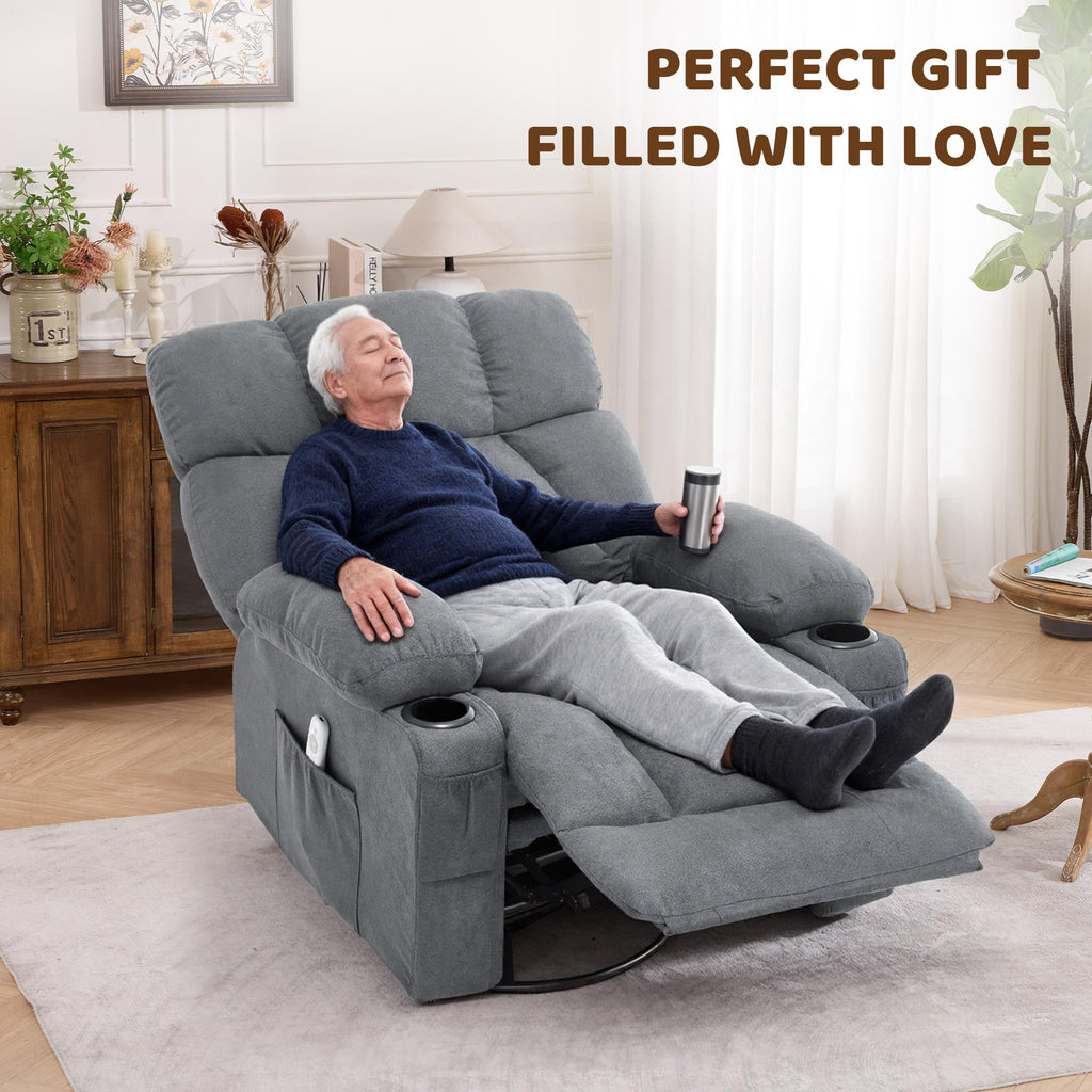 Oversized Grey Swivel Massage Recliner Chair B47274