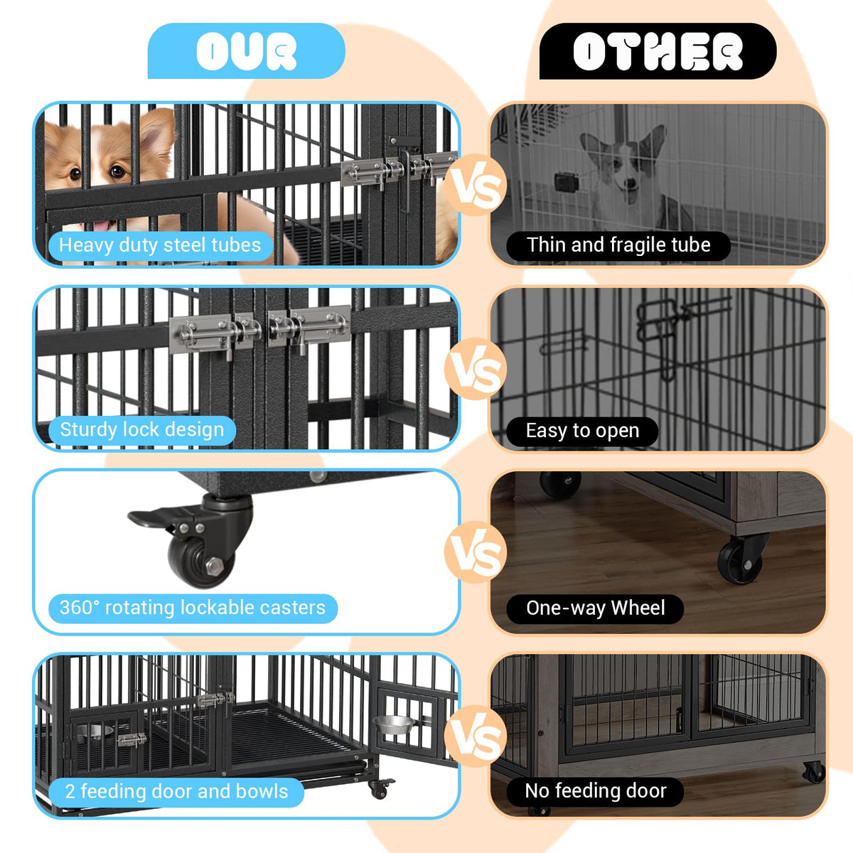 42 inch Heavy Duty Metal Dog Crate with Removable Tray and Wheels Z995665