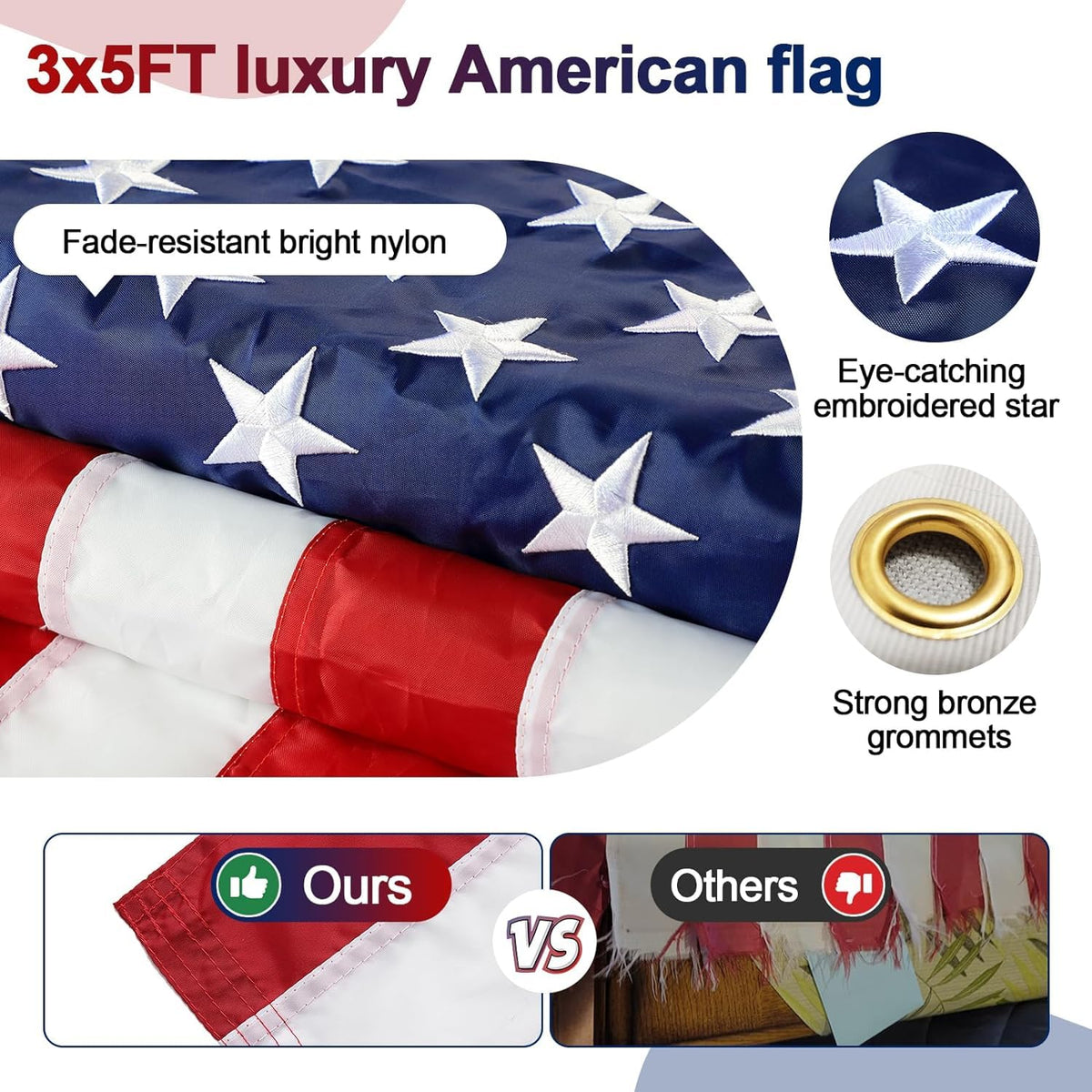 5ft Tangle Free Flag Pole Kit with 3x5 US Flag R475