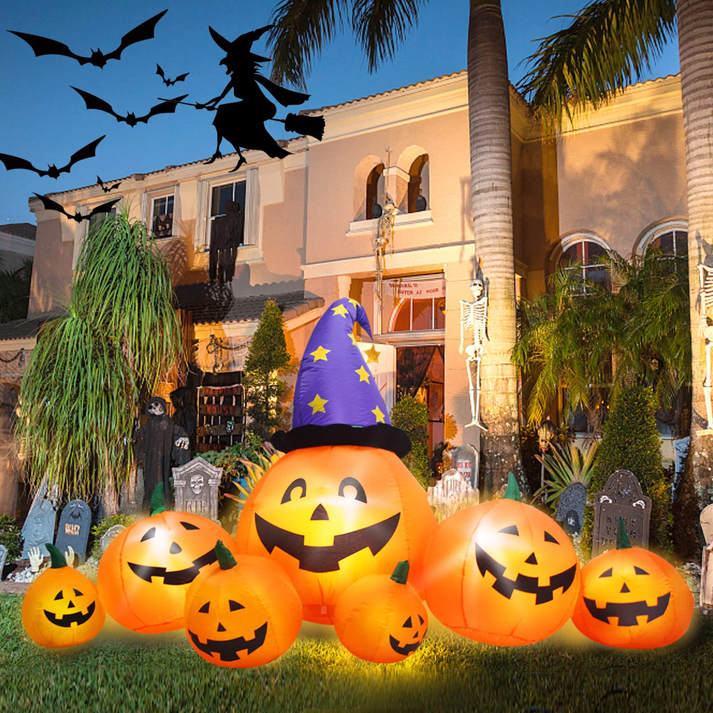 8 FT Inflatable Pumpkins and Witch Hat with Built-in LED Lights Q114359
