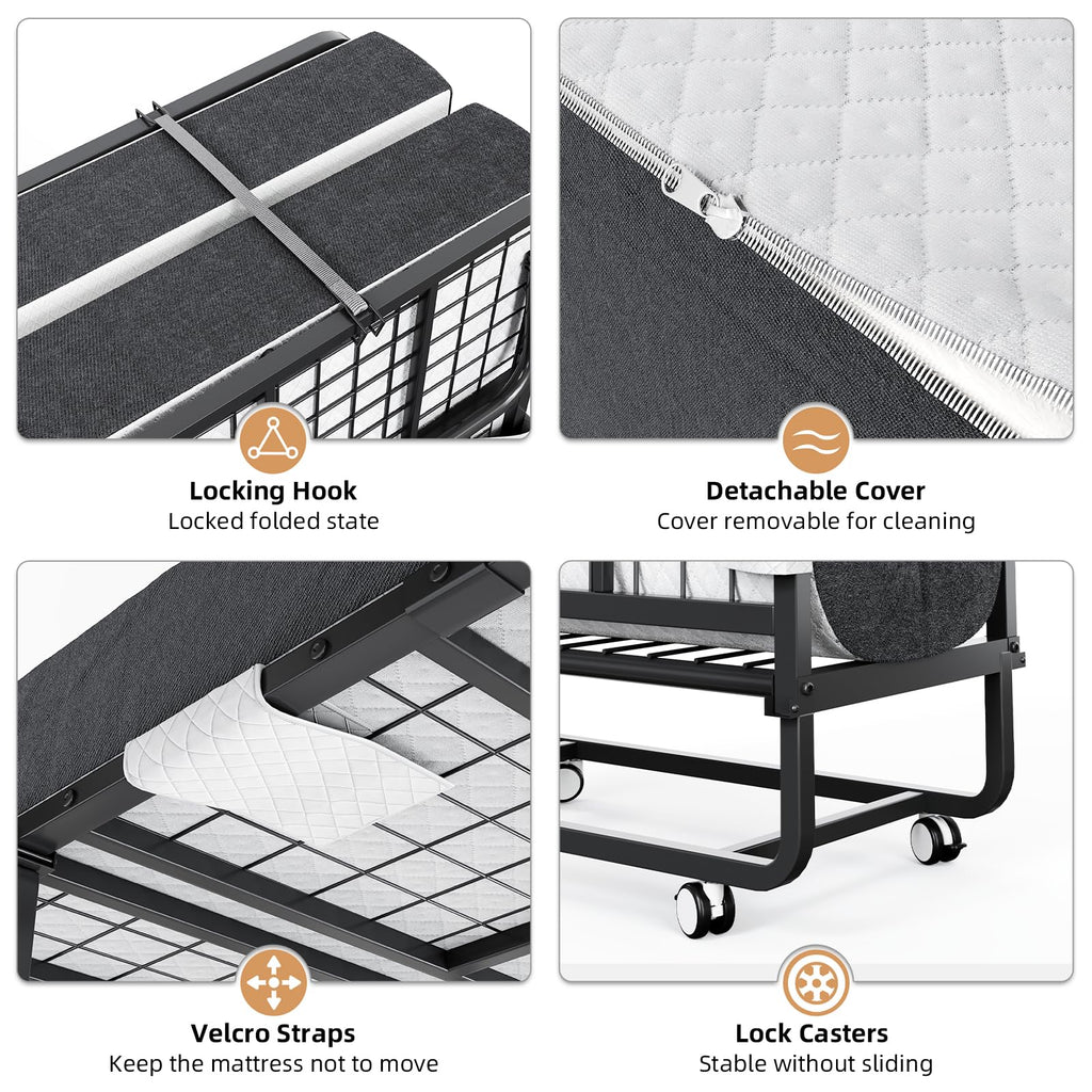 Folding Bed with Mattress and Storage Cover, Twin Size, 5-inch Memory Foam Mattress E44504